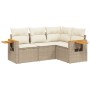 Set Divano da Giardino 4 pz con Cuscini Beige in Polyrattan