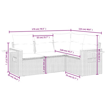 Set Divano da Giardino 4 pz con Cuscini Beige in Polyrattan