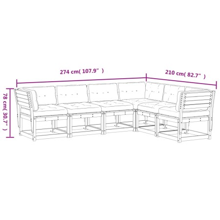 Set Divani Giardino 6pz con Cuscini Marrone Cera Massello Pino