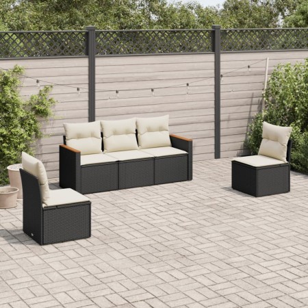 Set Divani da Giardino 5 pz con Cuscini in Polyrattan Nero