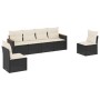 Set Divano da Giardino 6 pz con Cuscini Nero in Polyrattan