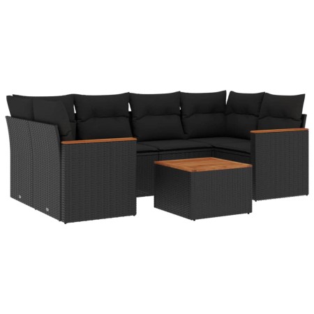 Set Divani da Giardino con Cuscini 7pz Nero Polyrattan