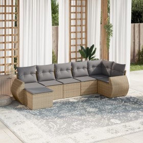 Set Divani da Giardino 7 pz con Cuscini Beige in Polyrattan