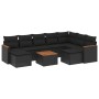 Set Divani da Giardino 10pz con Cuscini in Polyrattan Nero