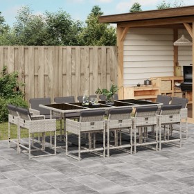 Set da Pranzo da Giardino 13pz con Cuscini Grigio in Polyrattan