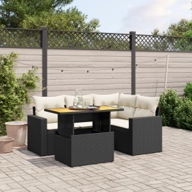 Set Divani da Giardino 5 pz con Cuscini in Polyrattan Nero