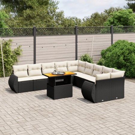 Set Divani da Giardino 11 pz con Cuscini in Polyrattan Nero