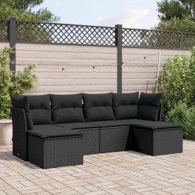 Set Divano da Giardino 6 pz con Cuscini Nero in Polyrattan