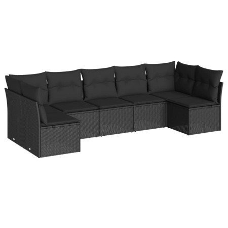 Set Divani da Giardino con Cuscini 7pz Nero Polyrattan