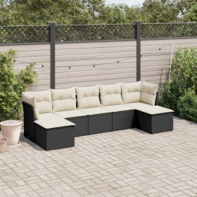 Set Divani da Giardino con Cuscini 7pz Nero Polyrattan