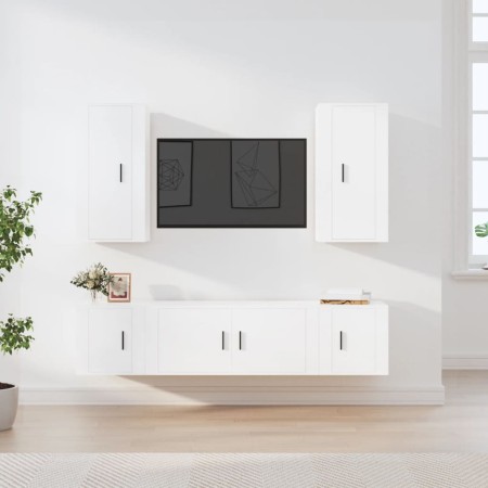 Set di Mobili Porta TV 5 pz Bianco in Legno Multistrato