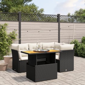 Set Divani da Giardino 5 pz con Cuscini in Polyrattan Nero