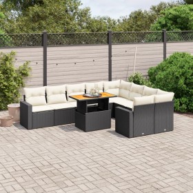 Set Divani da Giardino 10pz con Cuscini in Polyrattan Nero