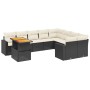 Set Divani da Giardino 10pz con Cuscini in Polyrattan Nero