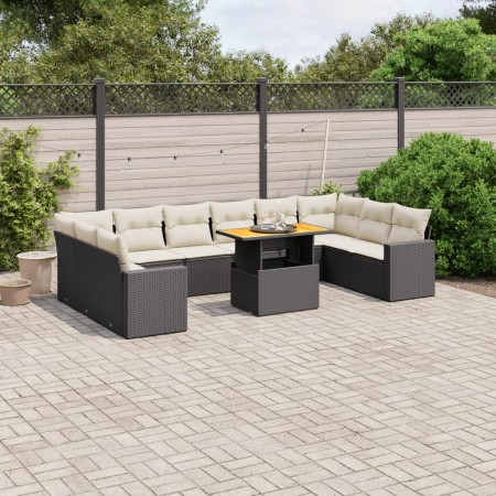 Set Divani da Giardino 11 pz con Cuscini in Polyrattan Nero