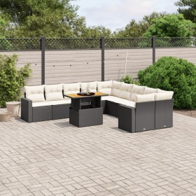 Set Divani da Giardino 11 pz con Cuscini in Polyrattan Nero