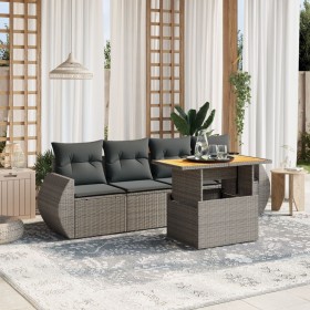 Set Divano da Giardino 5 pz con Cuscini Grigio in Polyrattan