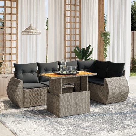 Set Divano da Giardino 6 pz con Cuscini Grigio in Polyrattan