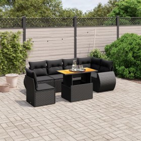 Set Divani da Giardino con Cuscini 7pz Nero Polyrattan