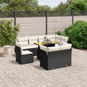 Set Divani da Giardino 9 pz con Cuscini Nero in Polyrattan