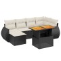 Set Divani da Giardino con Cuscini 7pz Nero Polyrattan