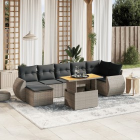 Set Divano da Giardino 8 pz con Cuscini Grigio in Polyrattan