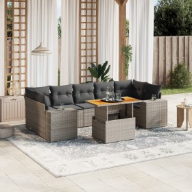 Set Divano da Giardino 8 pz con Cuscini Grigio in Polyrattan