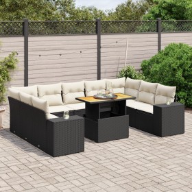 Set Divani da Giardino 10pz con Cuscini in Polyrattan Nero