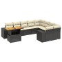 Set Divani da Giardino 10pz con Cuscini in Polyrattan Nero