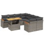 Set Divano da Giardino 9 pz con Cuscini Grigio in Polyrattan