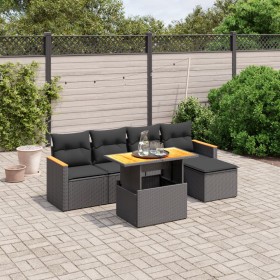 Set Divano da Giardino 6 pz con Cuscini Nero in Polyrattan