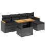 Set Divano da Giardino 6 pz con Cuscini Nero in Polyrattan