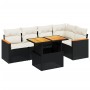 Set Divano da Giardino 6 pz con Cuscini Nero in Polyrattan