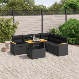 Set Divani da Giardino con Cuscini 7pz Nero Polyrattan