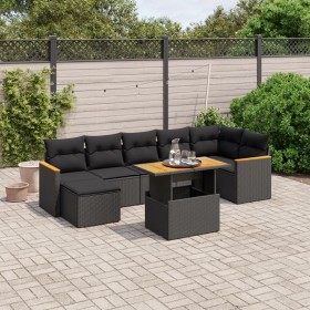 Set Divani da Giardino con Cuscini 8 pz Nero in Polyrattan