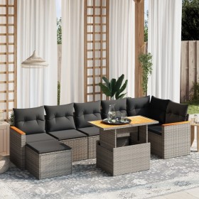 Set Divano da Giardino 8 pz con Cuscini Grigio in Polyrattan