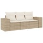 Set Divano da Giardino 3 pz con Cuscini Beige in Polyrattan