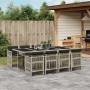 Set Pranzo da Giardino 9pz con Cuscini Grigio Chiaro Polyrattan