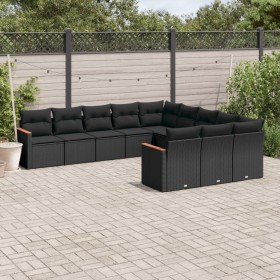 Set Divani da Giardino 11 pz con Cuscini in Polyrattan Nero