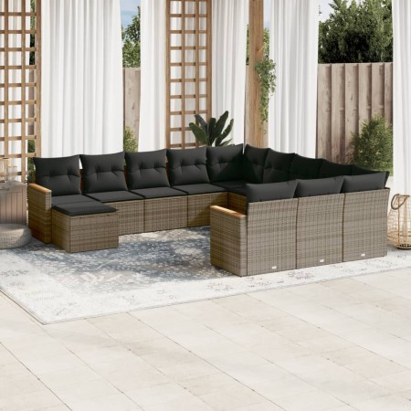 Set Divani da Giardino 12 pz con Cuscini Grigio in Polyrattan