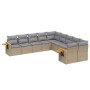 Set Divano da Giardino 10 pz con Cuscini Beige in Polyrattan