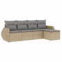 Set Divano da Giardino 5 pz con Cuscini Beige in Polyrattan