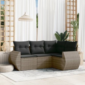 Set Divani da Giardino 4 pz con Cuscini in Polyrattan Grigio