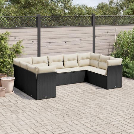 Set Divani da Giardino 9 pz con Cuscini Nero in Polyrattan