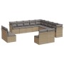 Set Divano da Giardino 13 pz con Cuscini Beige in Polyrattan