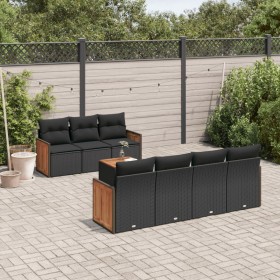 Set Divani da Giardino con Cuscini 8 pz Nero in Polyrattan