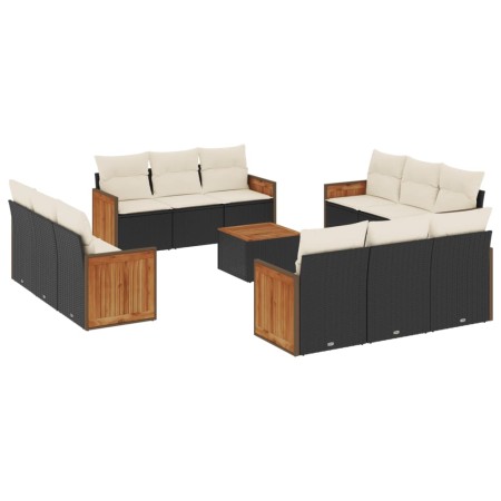 Set Divani da Giardino 13pz con Cuscini Nero in Polyrattan