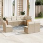 Set Divano da Giardino 8 pz con Cuscini Beige in Polyrattan