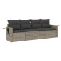 Set Divani da Giardino 4 pz con Cuscini in Polyrattan Grigio