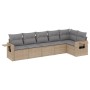 Set Divano da Giardino 6 pz con Cuscini Beige in Polyrattan